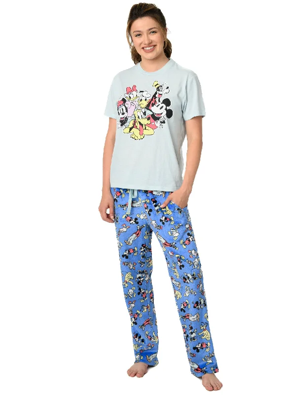 Women's Mickey Mouse & Friends Pajama Lounge Set T-Shirt & Plush Pants Disney Silk Blend Satin Velvet