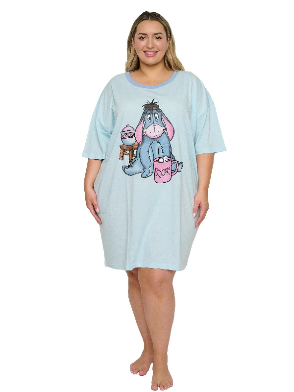 Eeyore Sleep Night T-Shirt One Size Women Plus Pajamas Hot Cocoa Basic T-Shirt Crew Neck Short Sleeve