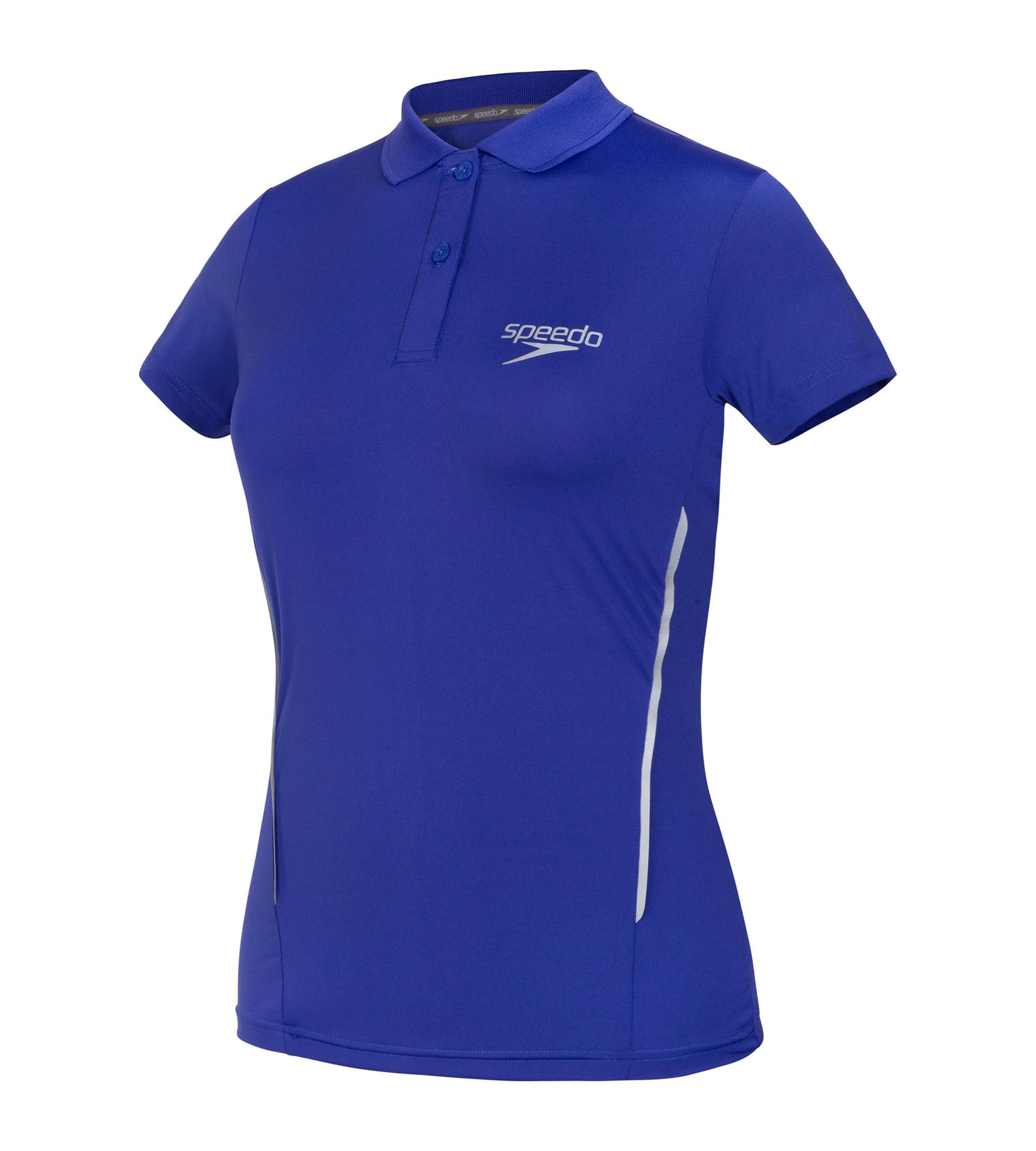 Women's Antimircobial Polyester Elastane Quick Dry Polo T-Shirt - Ultramarine & Silver Welt Pockets Slit Pockets