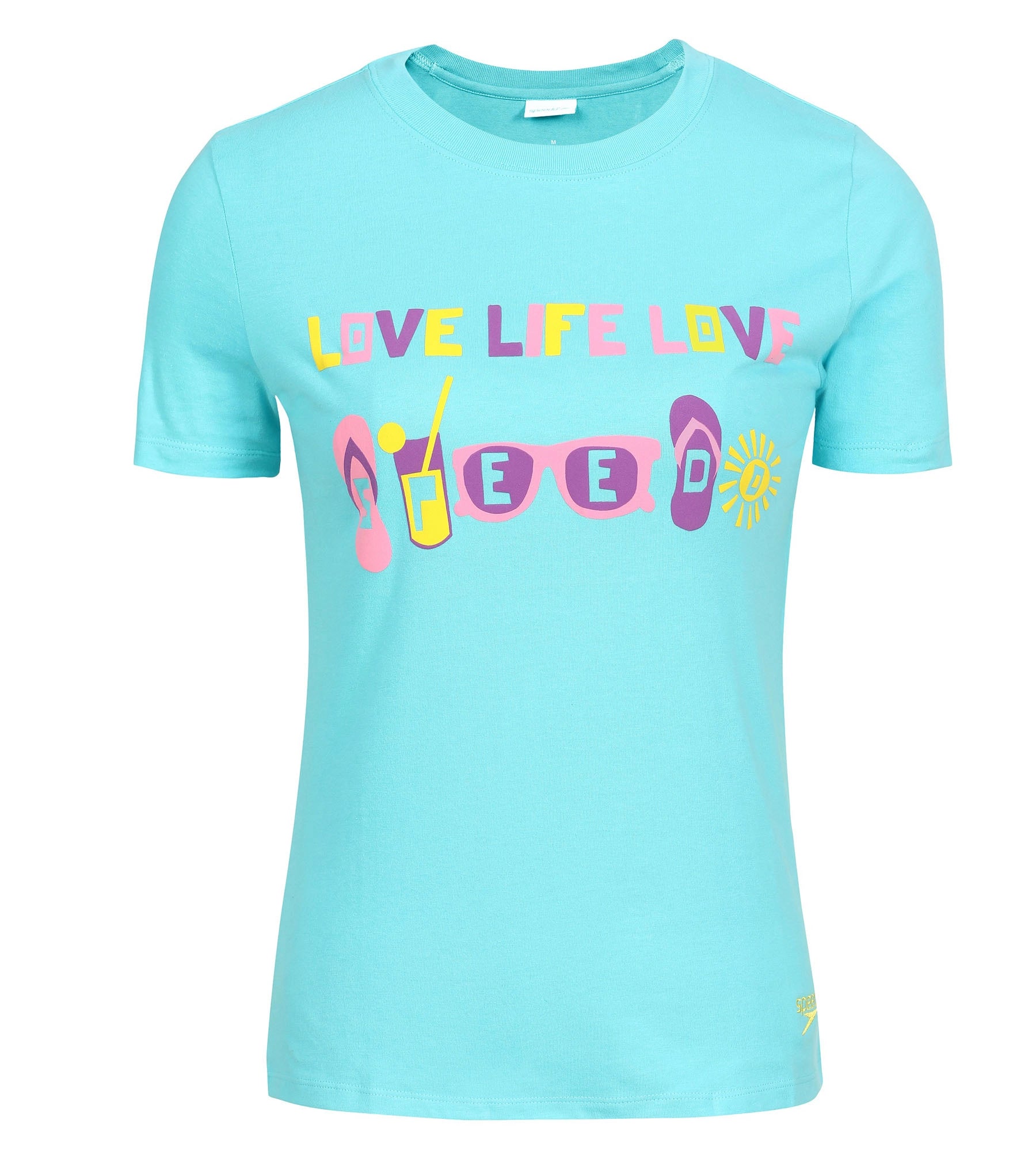 Women's Cotton Blend Lively Graphic Print Round Neck T-Shirt - Aquatic Terry Blend Velvet Blend Canvas Blend