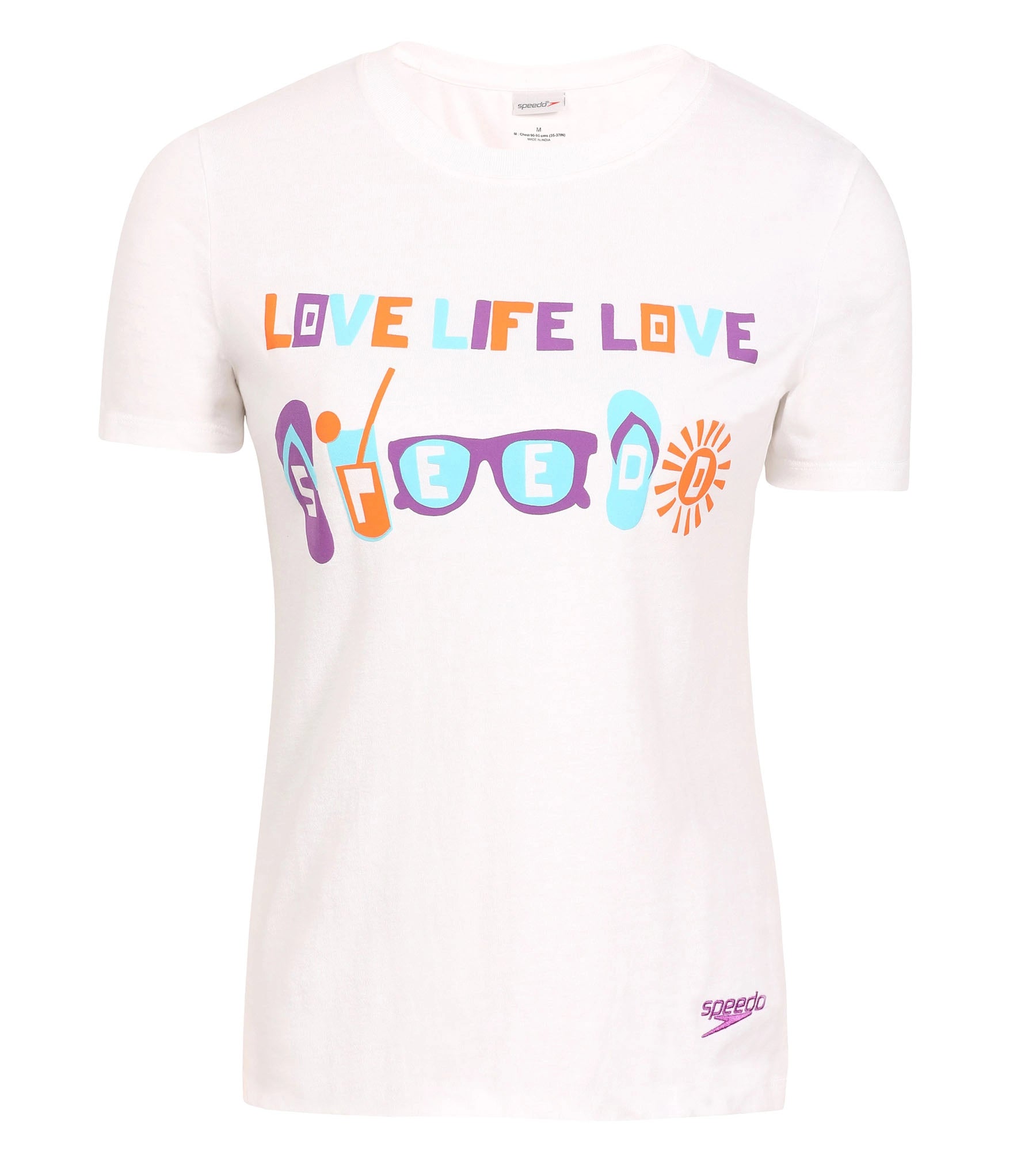 Women's Cotton Blend Lively Graphic Print Round Neck T-Shirt - White Collared Crew Neck Turtle Neck