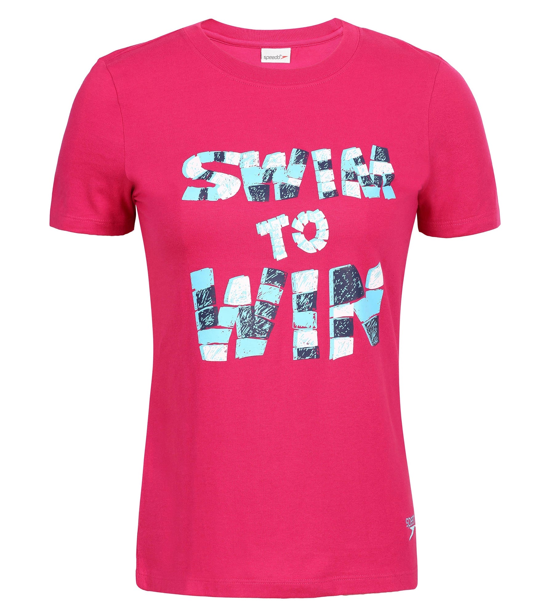 Women's Cotton Blend Winner Graphic Print Round Neck T-Shirt - Lipstick Ribbed Striped Patterned