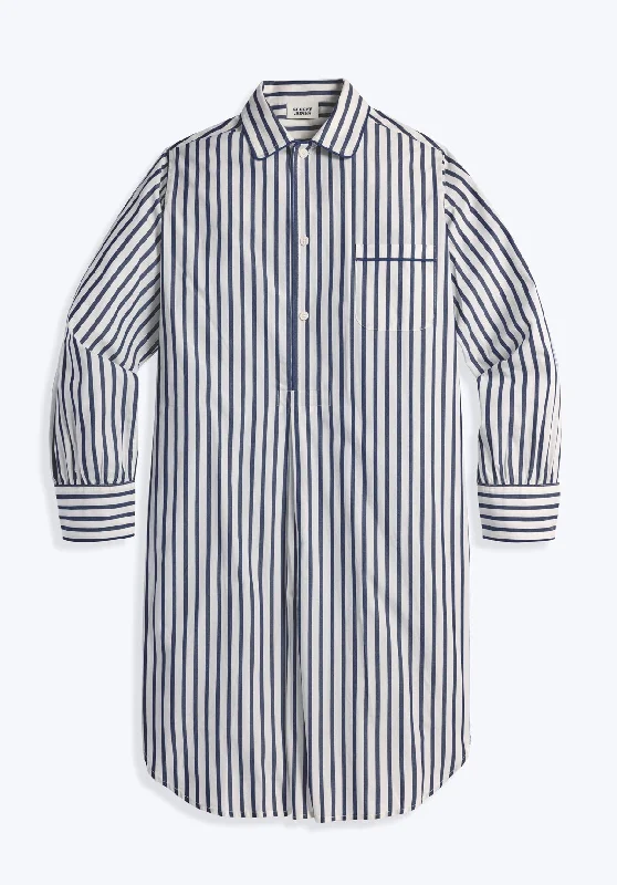 Frankie Night Shirt in Navy Breton Stripe Zippered Buttoned Snapped