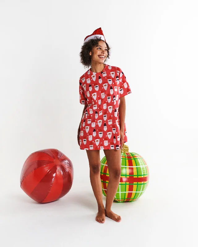 HoHoHo Red Organic Cotton Oversize T-shirt Nightie Fleece Fabric Down Fabric Feather Fabric