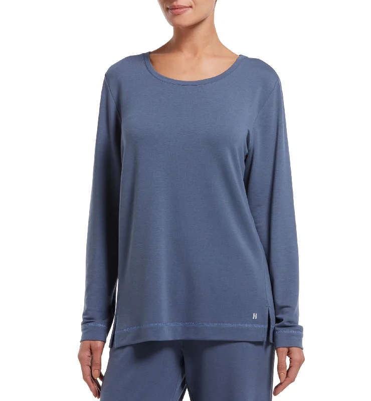 Hue Plus Size Solid Long Sleeve Lounge T-Shirt Denim Fabric Leather Fabric Suede Fabric
