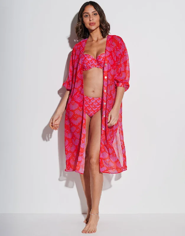 Indian Midi Beach Shirt Asymmetrical Pockets Print