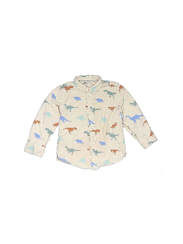 Long Sleeve Button Down Shirt Beaded Sequined Faux Fur