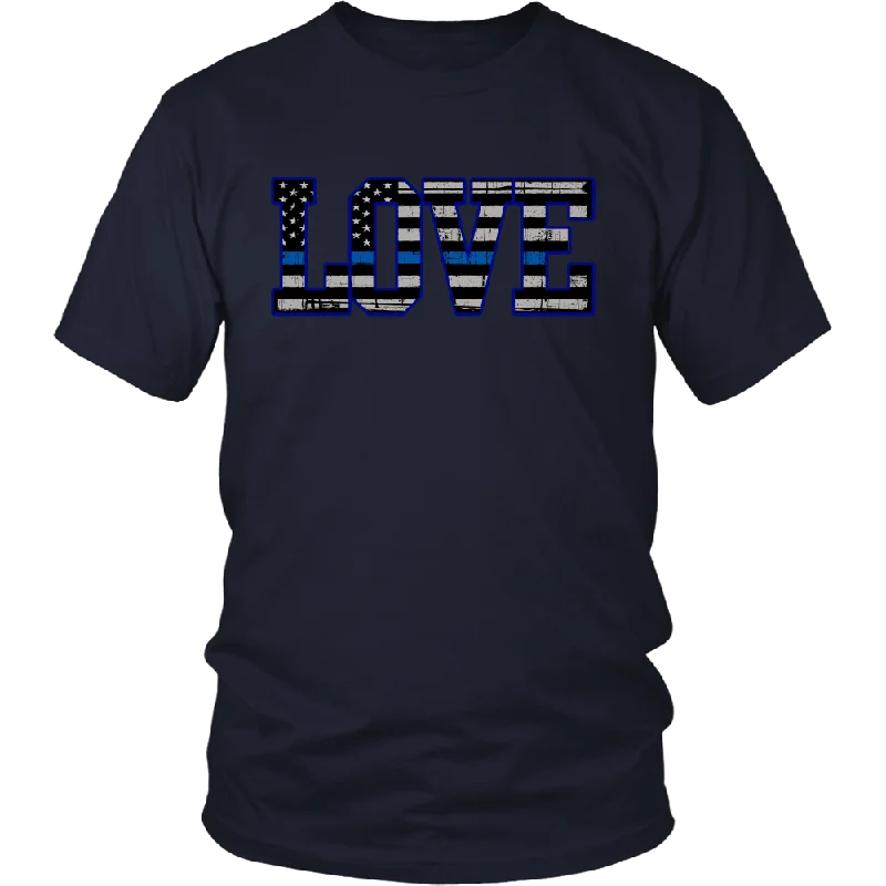 Love - Thin Blue Line Flag Shirt Solid Print Embellished