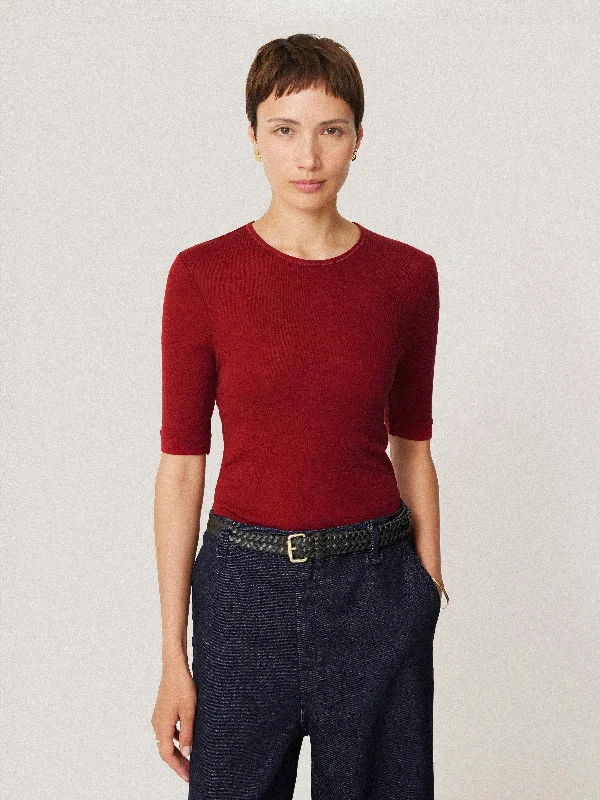Merino Half Sleeve T-shirt | Red Faux Fur Fabric Real Fur Fabric Shearling Fabric