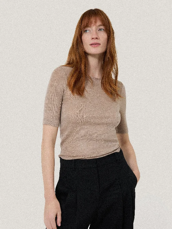 Merino Half Sleeve T-shirt | Stone Chenille Fabric Brocade Fabric Lace Fabric