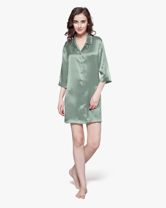 22 Momme Classic Silk Nightshirt Houndstooth Herringbone Solid