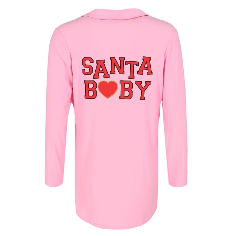 Not a Morning Person Women's Santa Baby Pink Long Sleeve Night Shirt Zippered Front Buttoned Front Snap Front