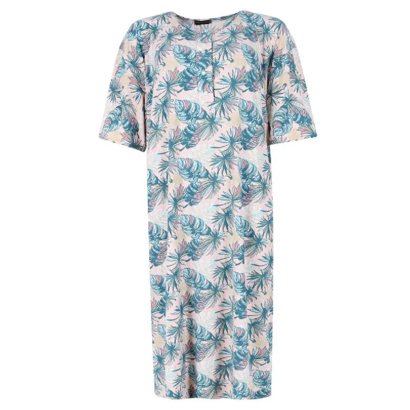 Not a Morning Person Women's Tropical Palm Leaf Oversized Sleep Shirt Beaded Sequined Faux Fur