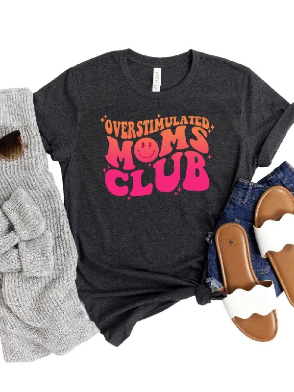 Overstimulated Moms Club Retro Orange & Pink Graphic T-Shirt Rayon Velvet Corduroy