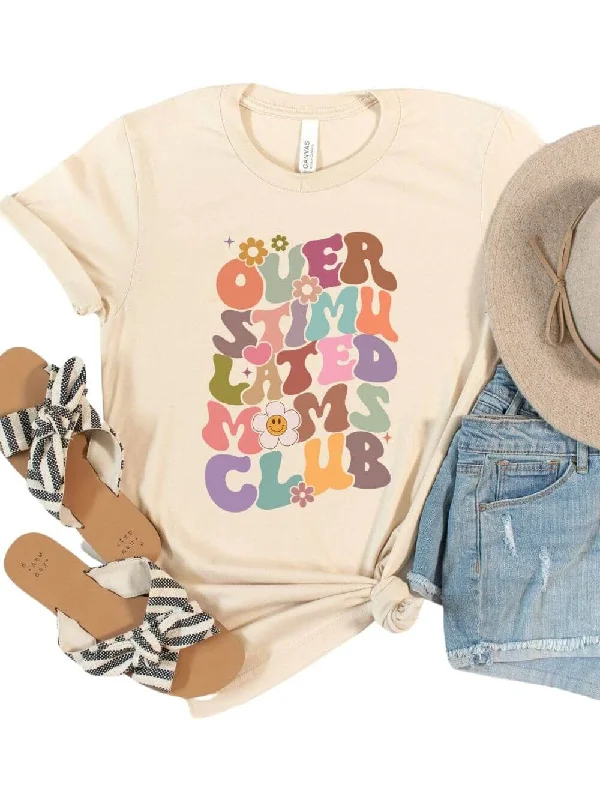 Overstimulated Moms Club Women's Retro Graphic T-Shirt Chenille Brocade Lace