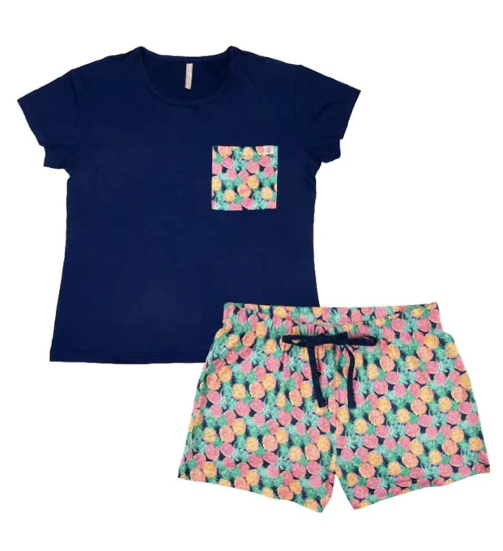 Pajama Lounge Set In T-Shirt Pineapple Handmade Hand-knitted Hand-woven