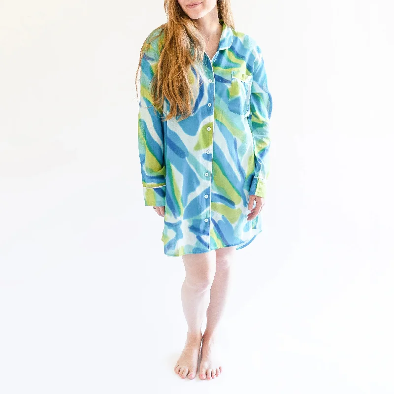 Sara Blue Tie-Dye Print Women's Night Shirt Mesh Fabric Canvas Fabric Denim Fabric