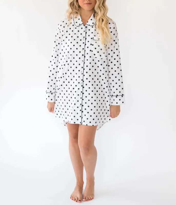 Sara Classic Dots Women's Night Shirt Embroidered Appliqued Beaded