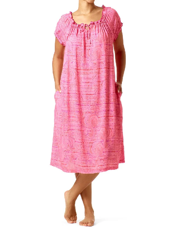 Shirred Lounge Midi Sleepshirt Knit Fabric Woven Fabric Fleece Fabric