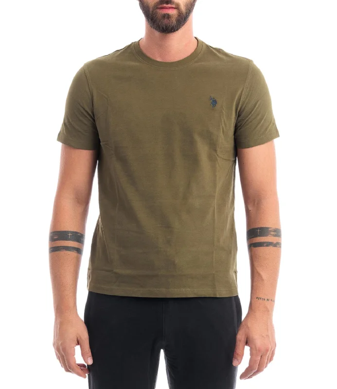 T-shirt Mick verde militare Notch Collar Peter Pan Collar Cowl Neck