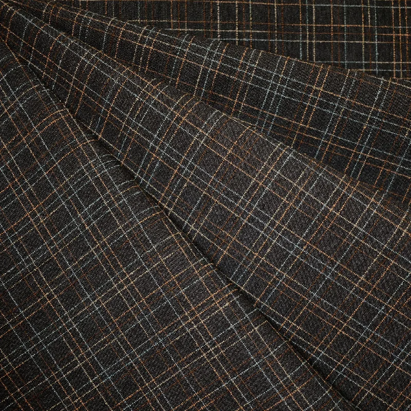 Variegated Stitch Texture Plaid Cotton Shirting Espresso Wool Fabric Cashmere Fabric Tweed Fabric