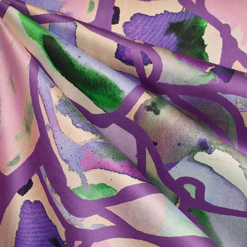 Watercolor Geometric Shapes Digital Print Cotton Sateen Shirting Purple/Multi Hooded Caped Shawl Collar