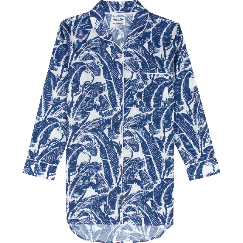 Women's Martinique® Blue Banana Leaf Night Shirt Rayon Velvet Corduroy
