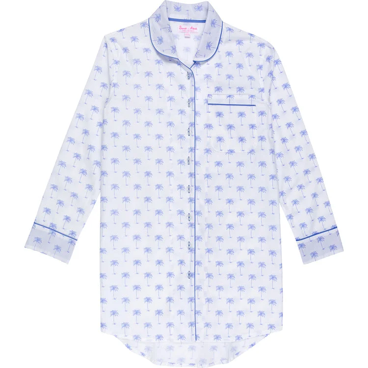 Women's Blue Palm Tree Night Shirt Solid Color Striped Floral