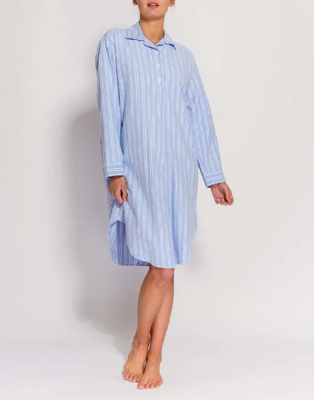 Women's Brushed Cotton Nightshirt – Westwood Blue Stripe Welt Pockets Slit Pockets