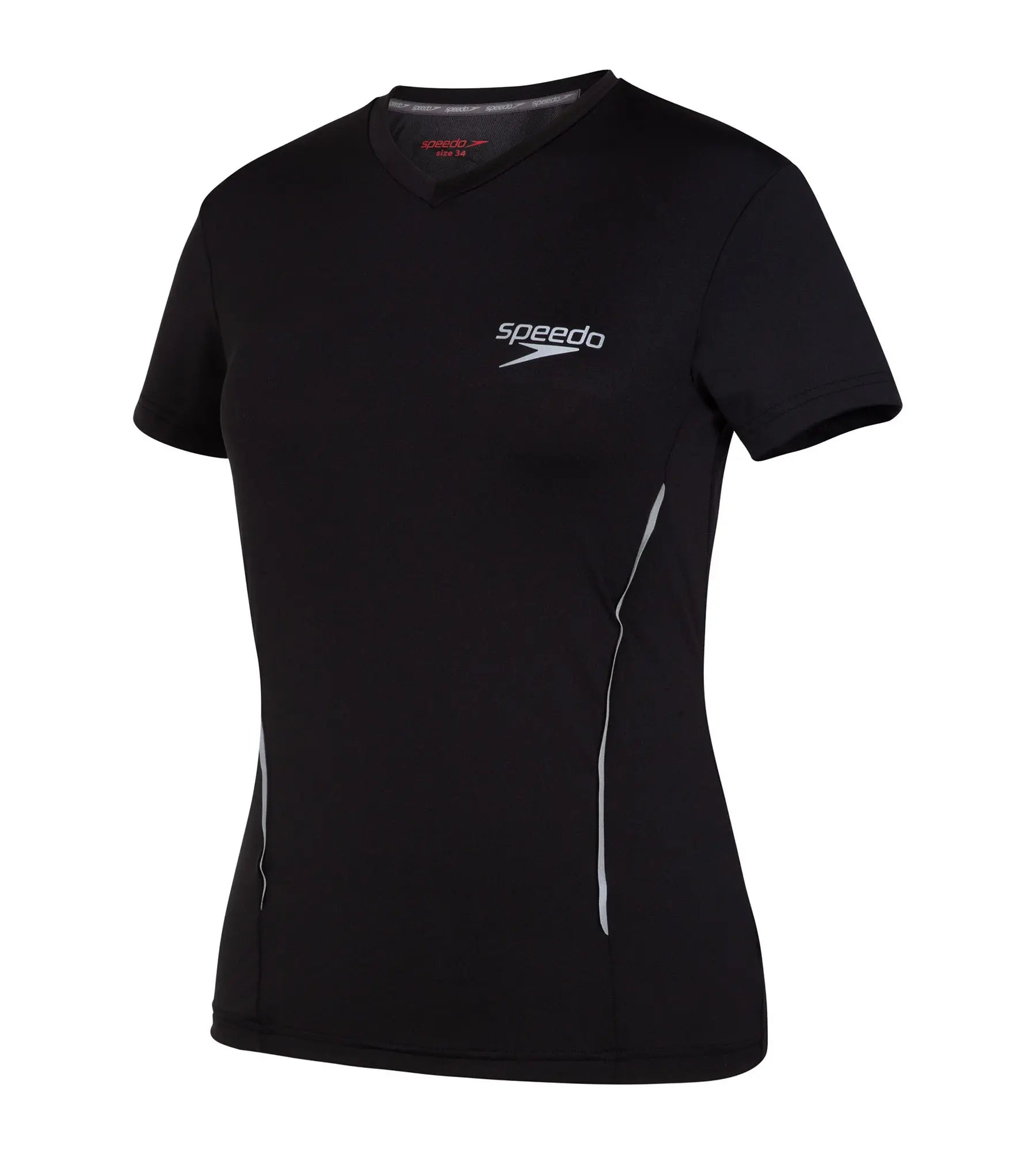 Women's Antimircobial Polyester Elastane Quick Dry V-Neck T-Shirt - Black & Silver Striped Floral Plaid