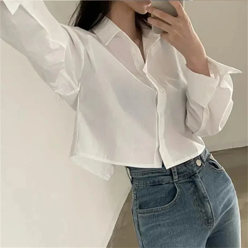 Women's Fashion Designer Crop Office Shirt Split Back Long-Sleeve Tops Thin T-Shirt Open Front Quick Dry