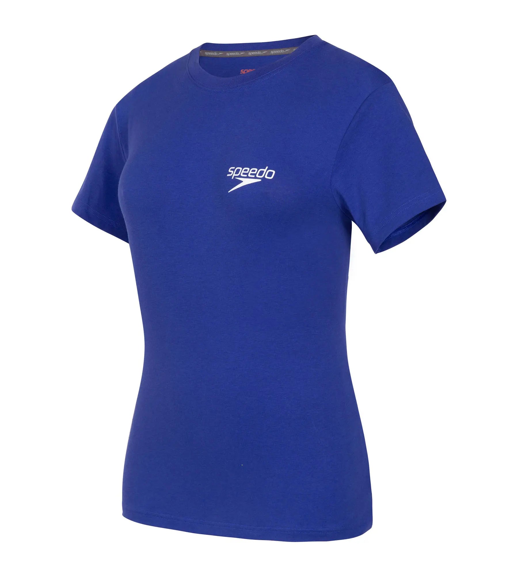 Women's Antimircobial Cotton Blend Large Logo Round Neck T-Shirt - Ultramarine & White Mesh Blend Leather Blend Suede Blend