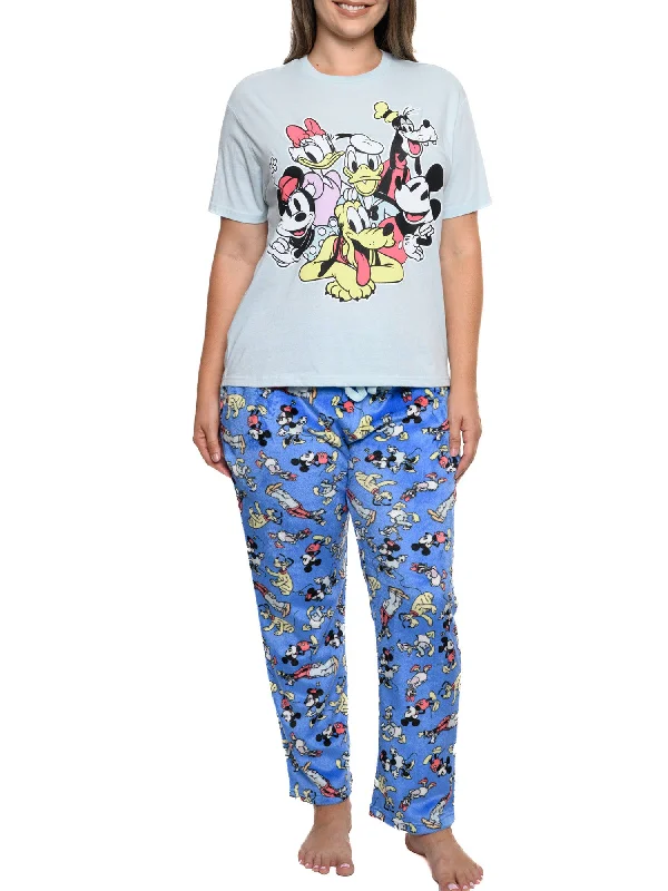Disney Mickey Mouse & Friends T-Shirt & Plush Pant Pajama Women's Plus Size Set Wool Fabric Cashmere Fabric Tweed Fabric