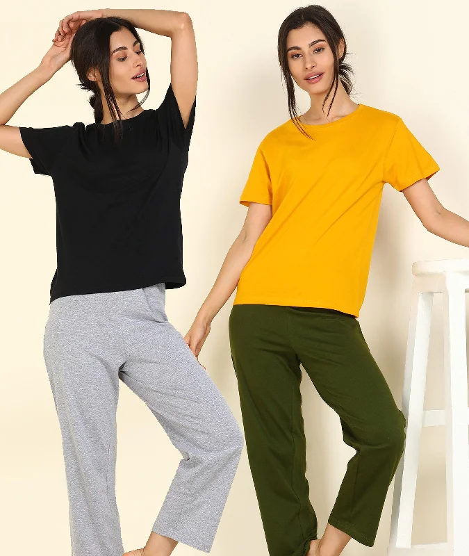 Women T-shirt & Pyjama Set Pure Soft Cotton - Combo Set Machine Wash Dry Clean Hand Wash
