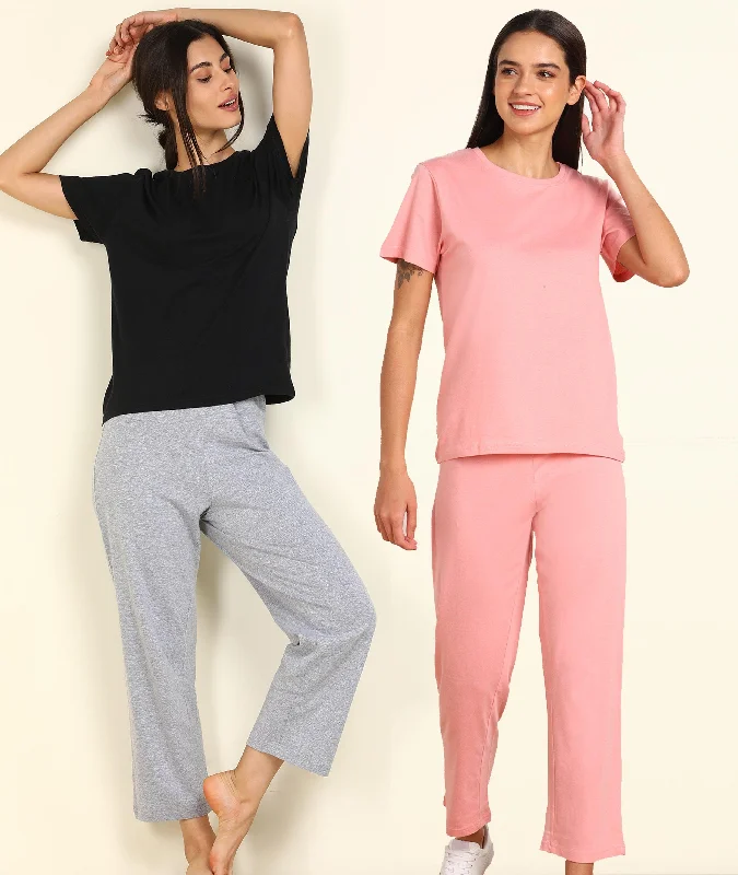 Women T-shirt & Pyjama Set Pure Soft Cotton - Combo Set Chenille Blend Fleece Blend Nylon Blend