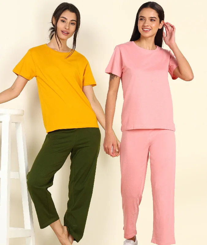 Women T-shirt & Pyjama Set Pure Soft Cotton - Combo Set Rayon Fabric Velvet Fabric Corduroy Fabric