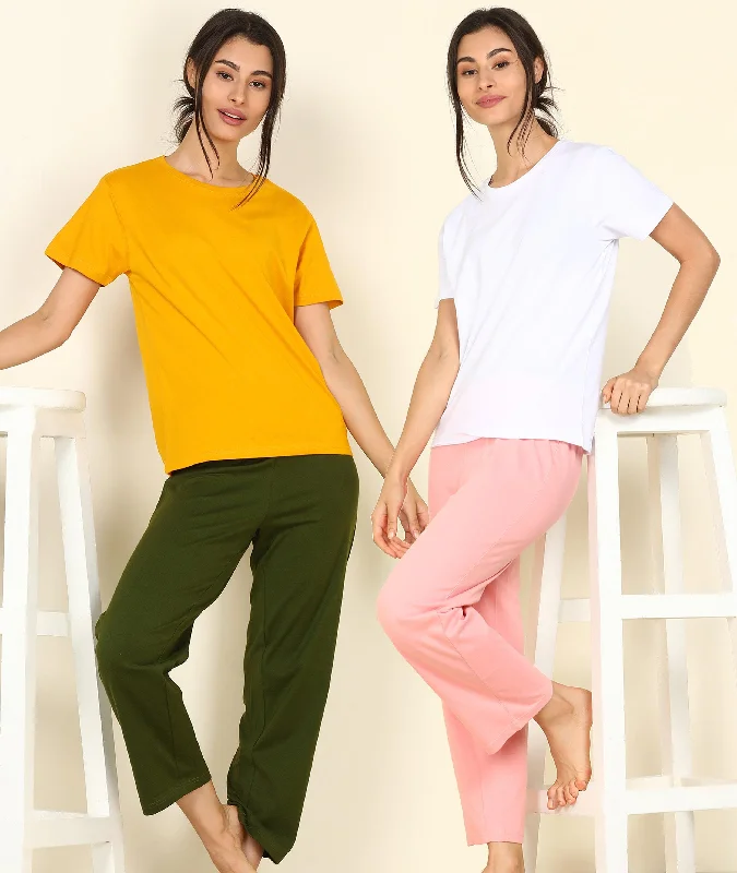 Women T-shirt & Pyjama Set Pure Soft Cotton - Combo Set Anti-Pilling Machine Wash Handmade