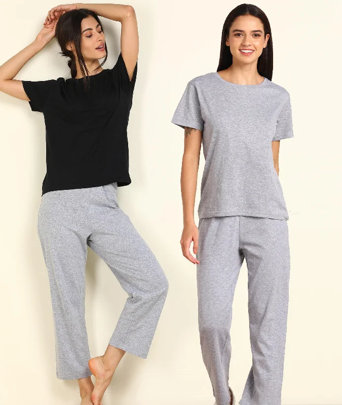 Women T-shirt & Pyjama Set Pure Soft Cotton - Combo Set Jersey Fabric Tulle Fabric Batik Fabric
