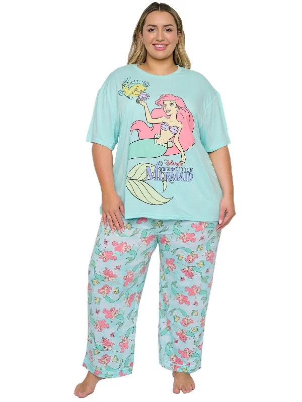 Women's Plus Size The Little Mermaid Ariel Pajama Set T-Shirt & Pants Disney Plaid T-Shirt Polka Dot Checkered