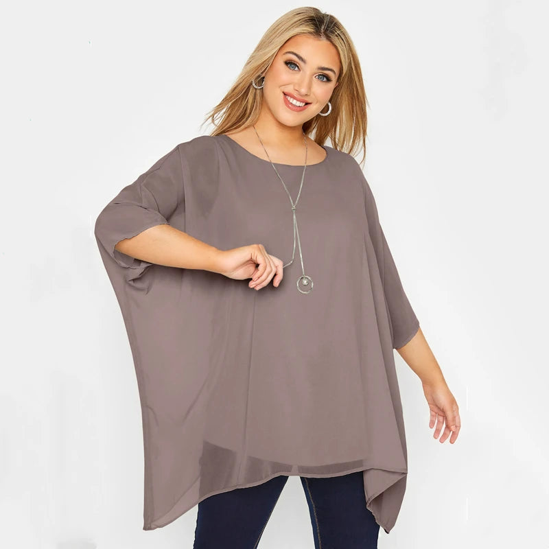 Women's Tops Chiffon Batwing Loose Designer L-8XL Fashion T-Shirts (Plus Size) Oversized T-Shirt Spandex breathable