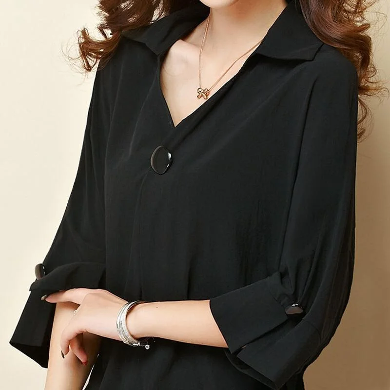 Women's Tops Chiffon L-7XL Fashion Designer Summer T-Shirts (Plus Size) Zippered Front Buttoned Front Snap Front