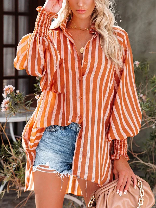 Women's V-neck Striped Beach Sunscreen Shirt Chenille Blend Fleece Blend Nylon Blend